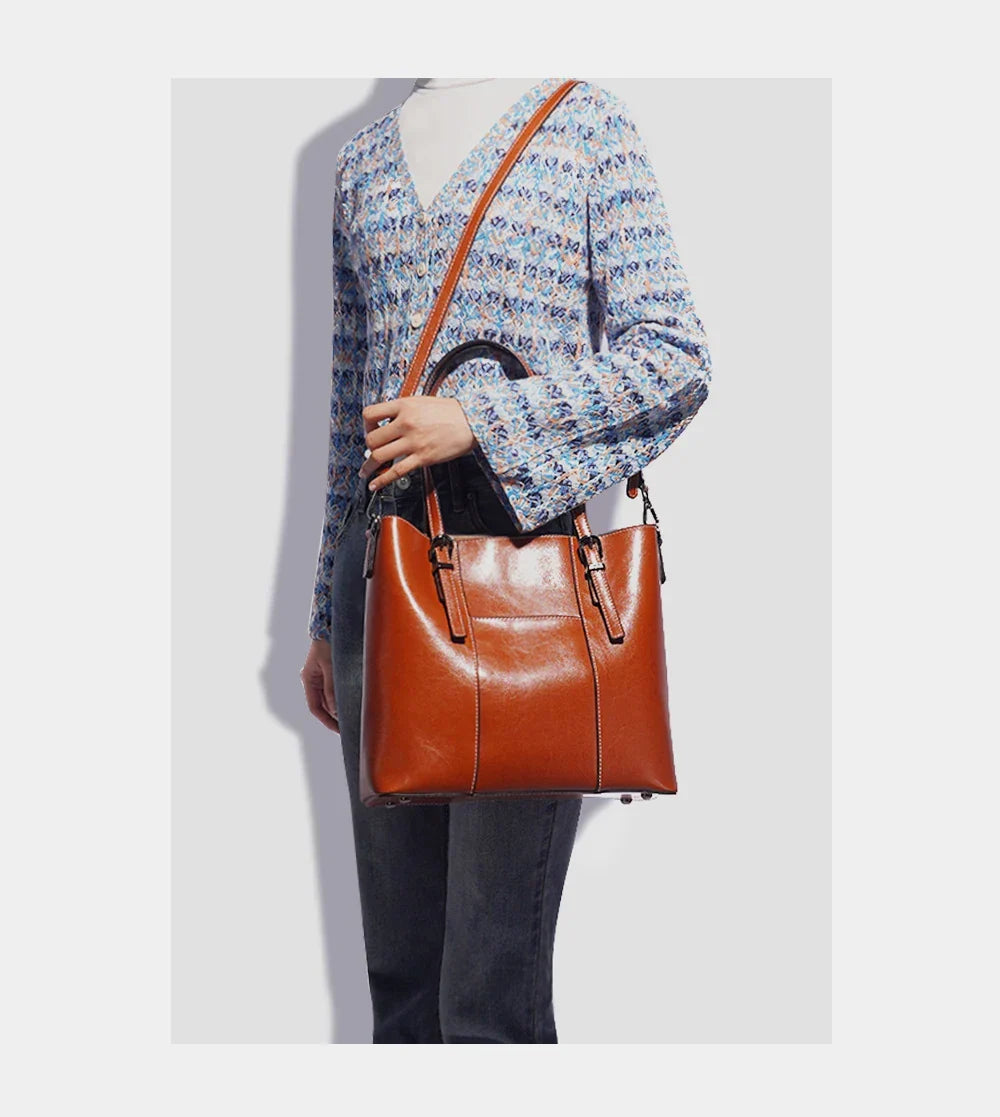 Sac cabas de cours femme en cuir, deux compartiments