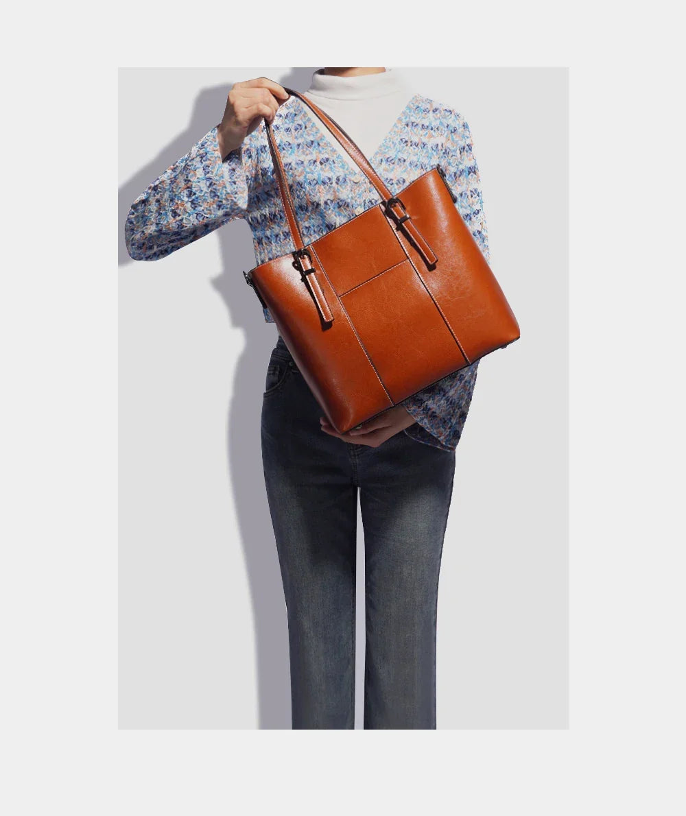 Sac cabas de cours femme en cuir, deux compartiments
