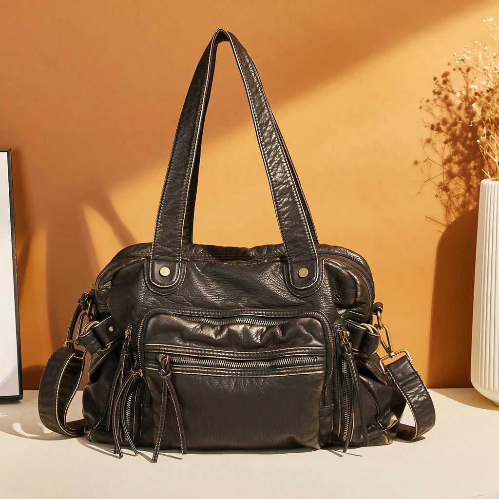 Sac de cours femme en similicuir, style vintage, 40 x 29 cm