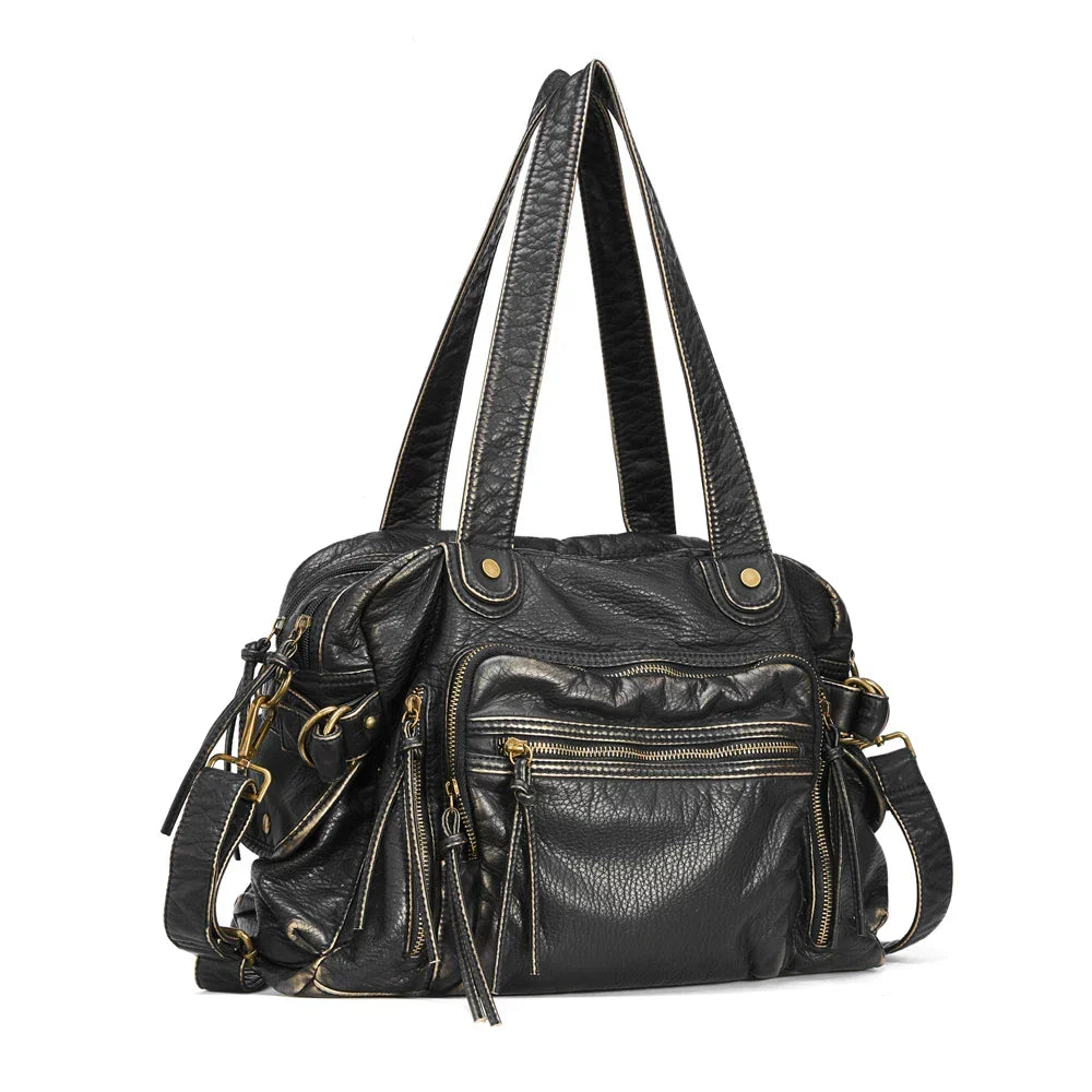 Sac de cours femme en similicuir, style vintage, 40 x 29 cm