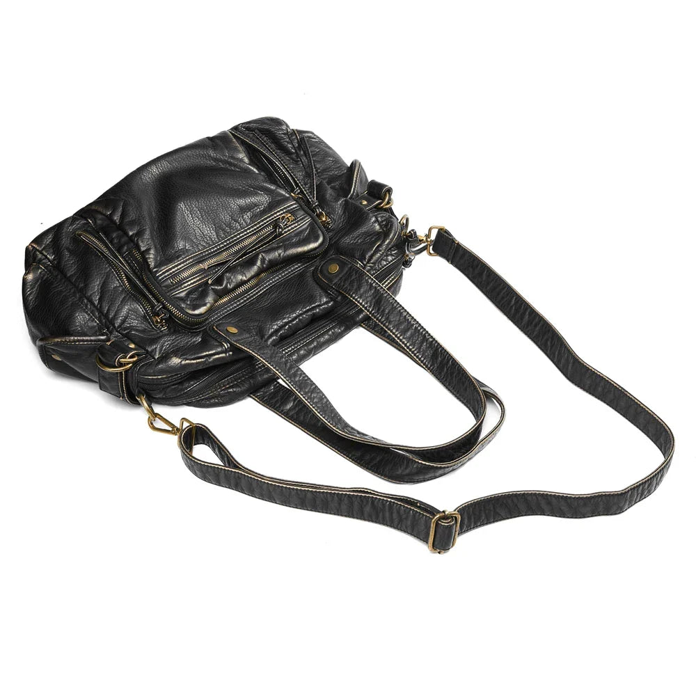 Sac de cours femme en similicuir, style vintage, 40 x 29 cm