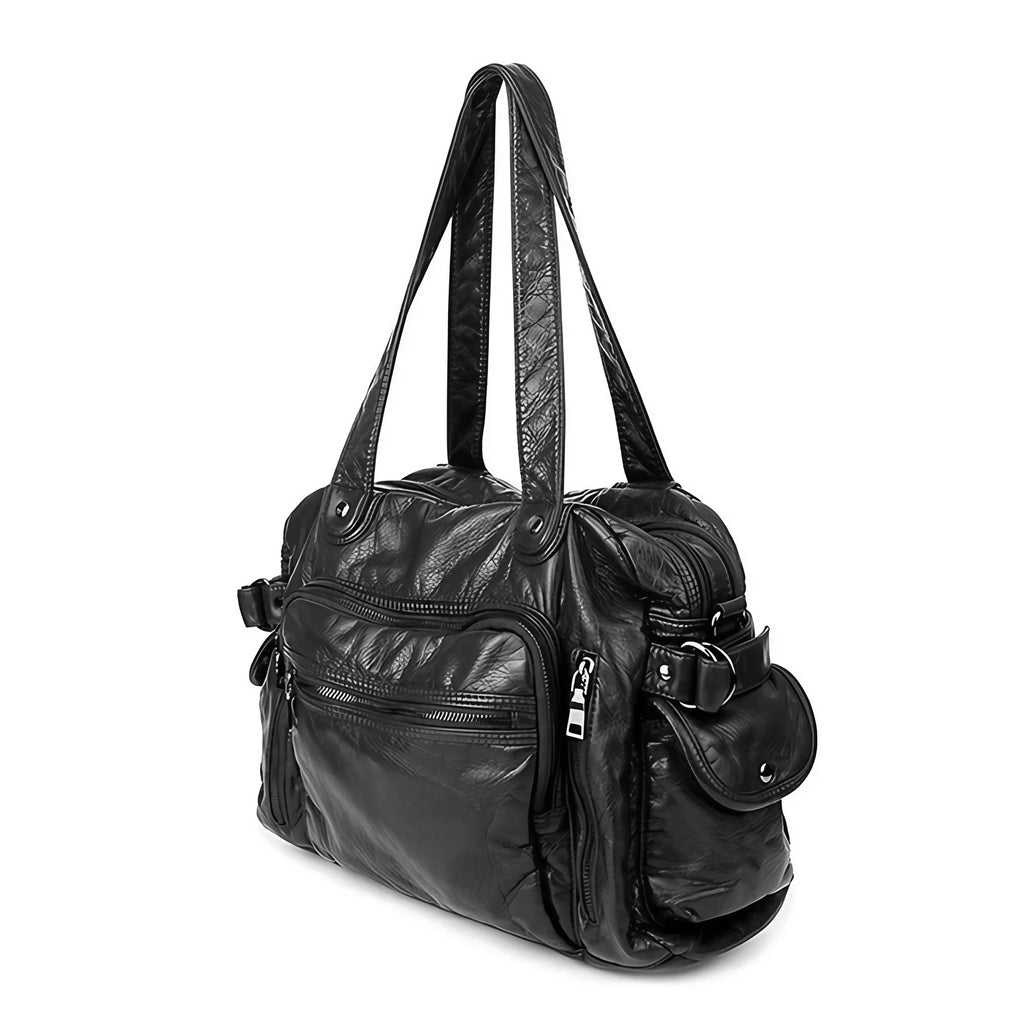 Sac de cours femme en similicuir, style vintage, 40 x 29 cm, noir