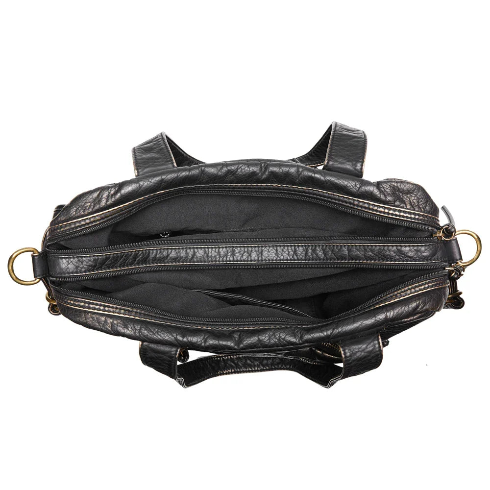 Sac de cours femme en similicuir, style vintage, 40 x 29 cm