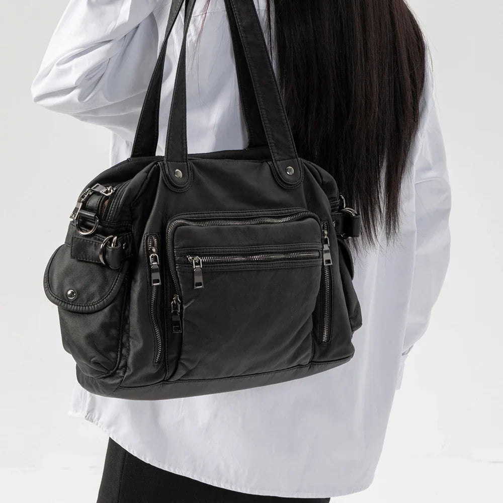 Sac de cours femme en similicuir, style vintage, 40 x 29 cm