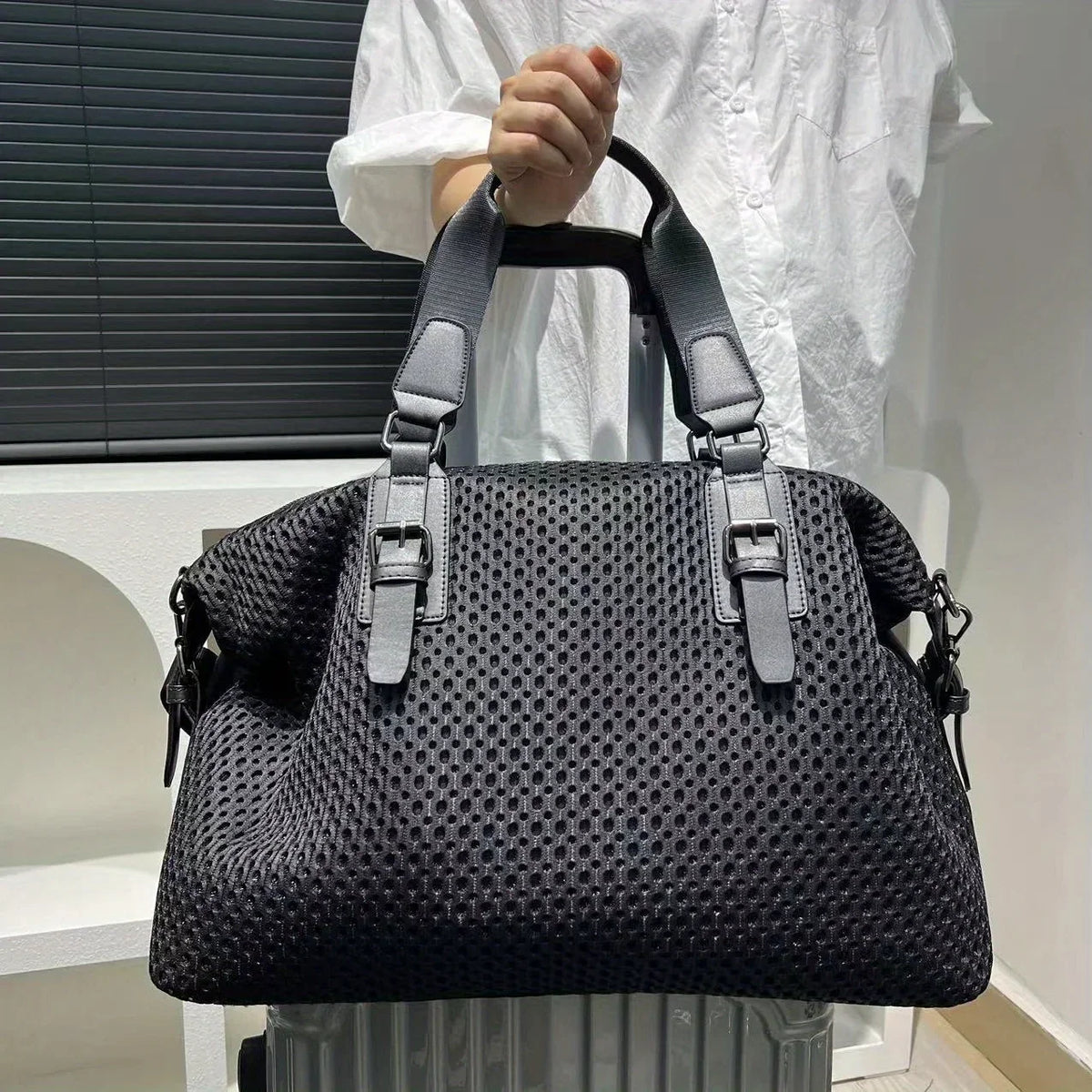 Sac de cours femme en nylon noir, bandoulière réglable et amovible