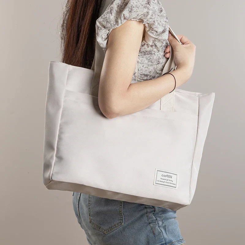 Sac de cours femme en toile, poche ordinateur matelassée