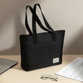Sac de cours femme en toile, poche ordinateur matelassée, noir