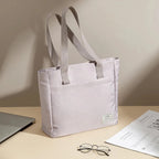 Sac de cours femme en toile, poche ordinateur matelassée, rose pâle