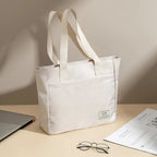 Sac de cours femme en toile, poche ordinateur matelassée, ivoire