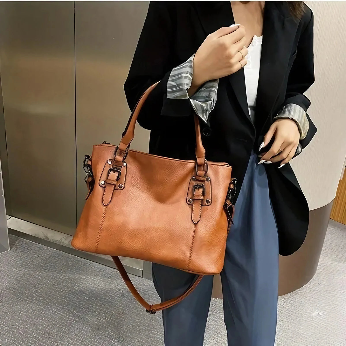 Sac de cours femme en similicuir, style rétro, deux coloris