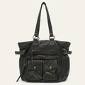 Sac de cours fille en similicuir vieilli, grandes anses, noir et bronze