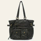Sac de cours fille en similicuir vieilli, grandes anses, noir et bronze