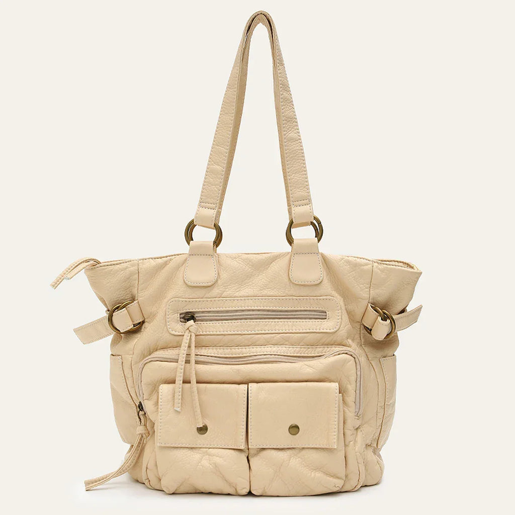 Sac de cours fille en similicuir vieilli, grandes anses, beige