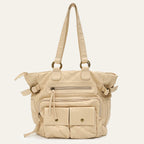 Sac de cours fille en similicuir vieilli, grandes anses, beige