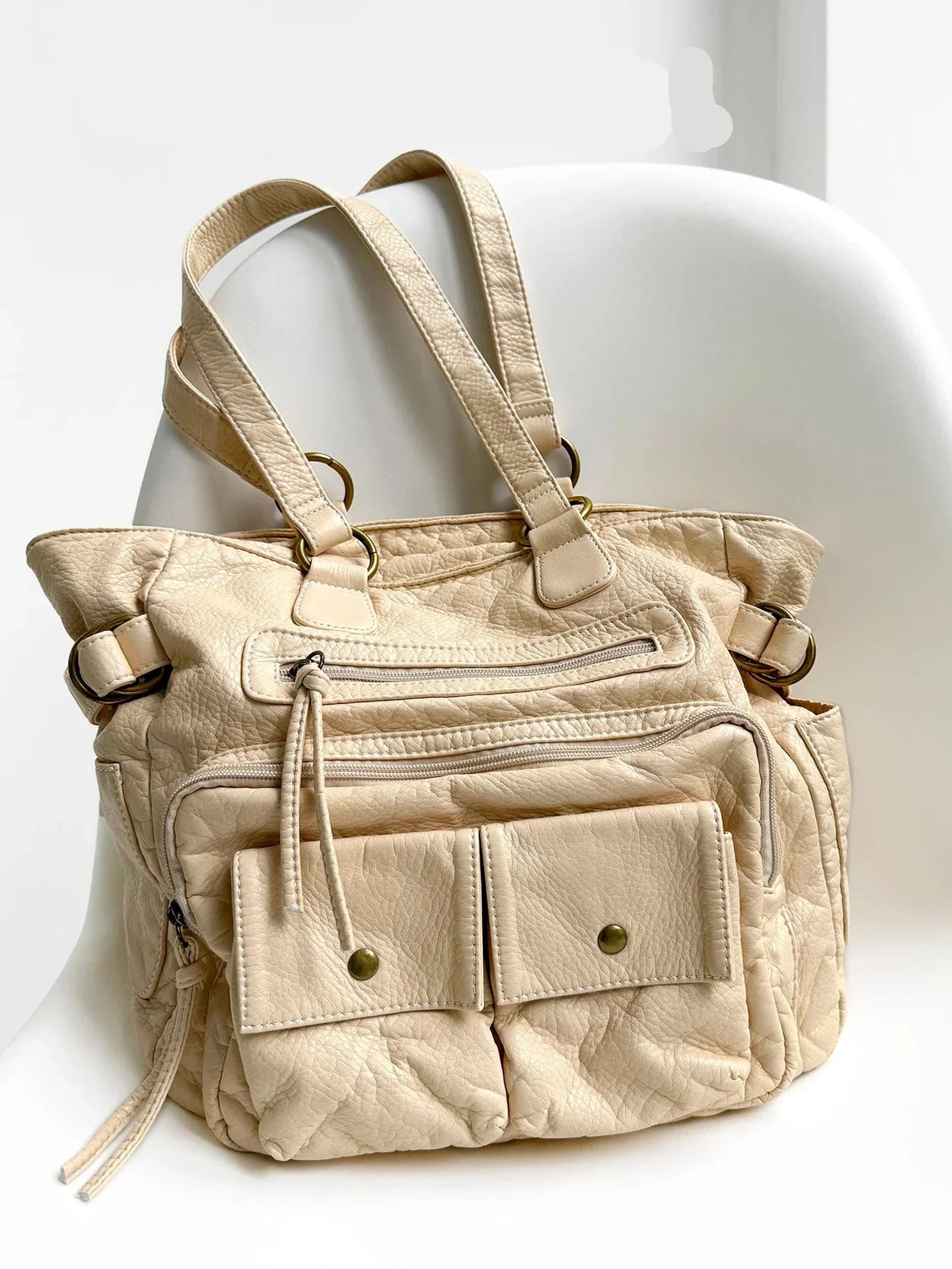 Sac de cours fille en similicuir vieilli, grandes anses