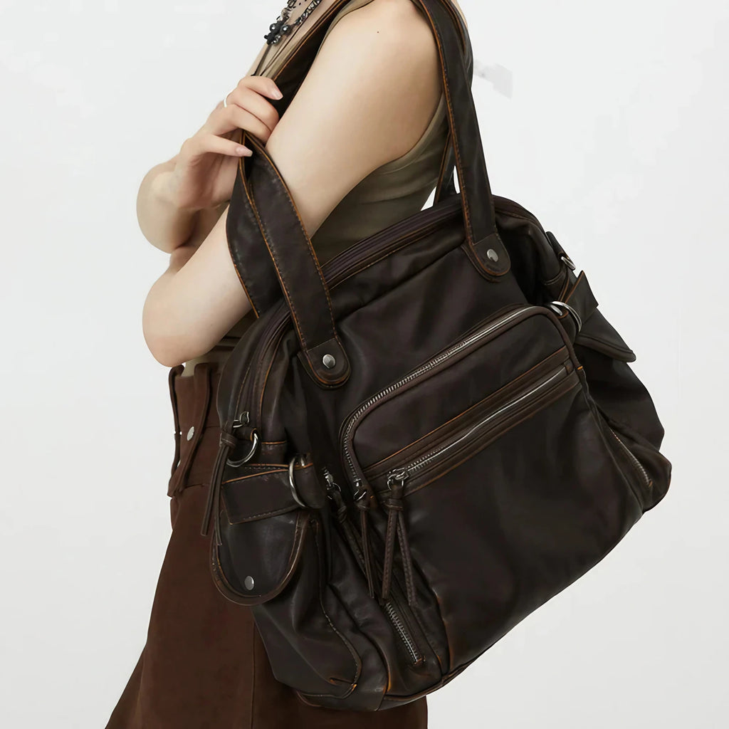 Sac de cours femme marron en similicuir, bandoulière amovible