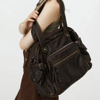 Sac de cours femme marron en similicuir, bandoulière amovible