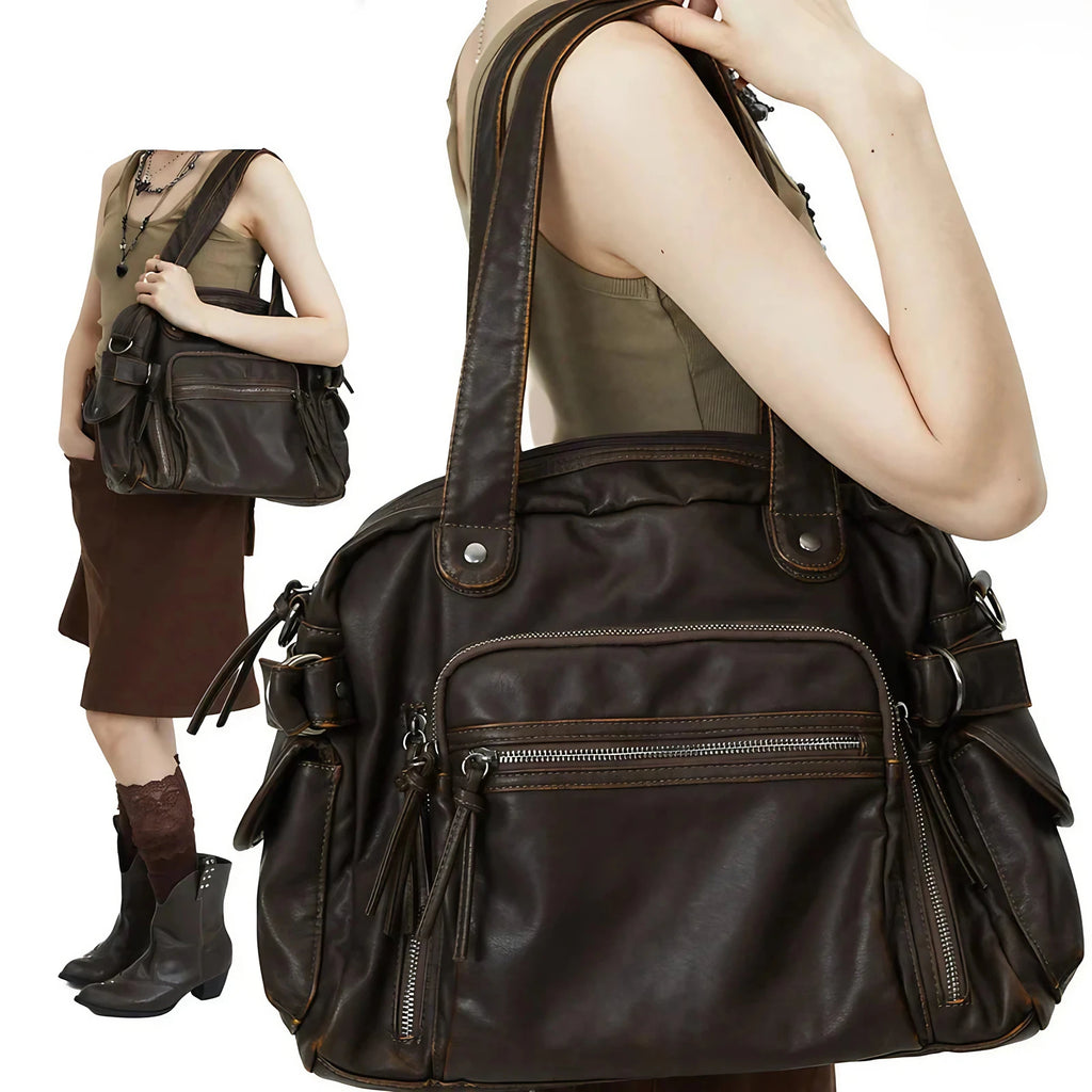 Sac de cours femme marron en similicuir, bandoulière amovible, marron