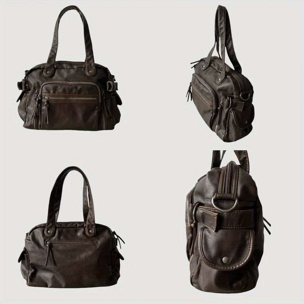 Sac de cours femme marron en similicuir, bandoulière amovible