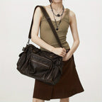 Sac de cours femme marron en similicuir, bandoulière amovible