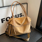 Sac de cours étudiante en nylon imperméable, bandoulière amovible, beige camel