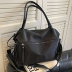 Sac de cours étudiante en nylon imperméable, bandoulière amovible, noir