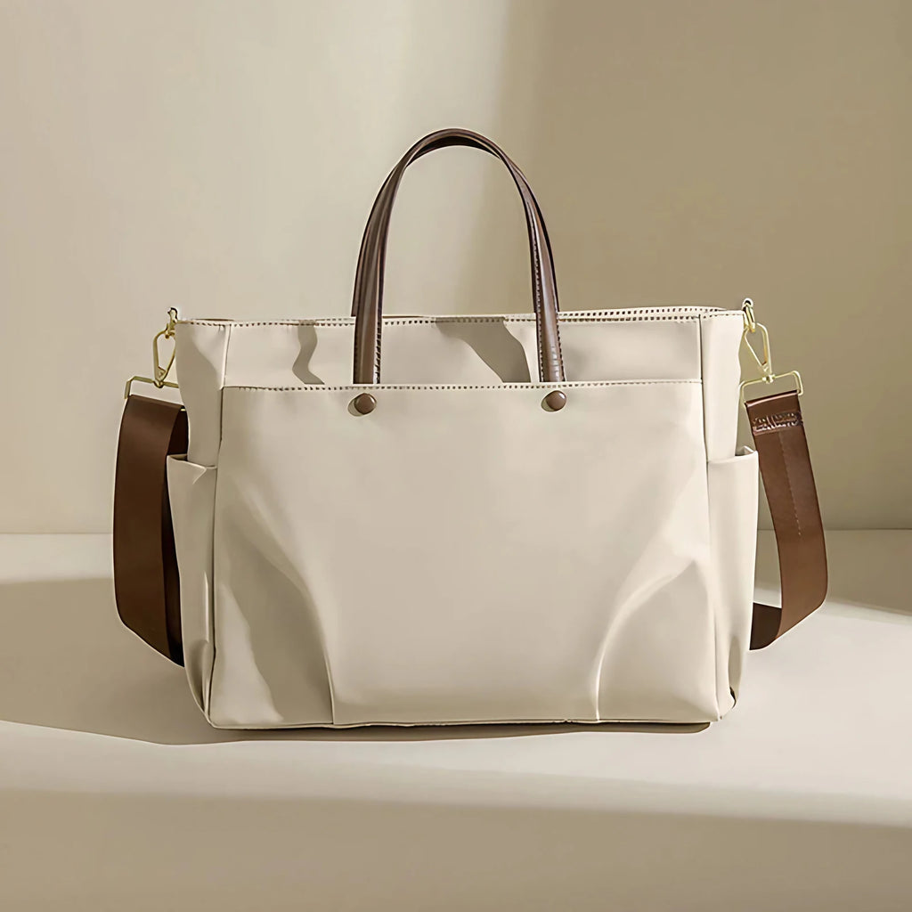 Sac de cours en nylon Oxford, bandoulière réglable, deux formats, beige