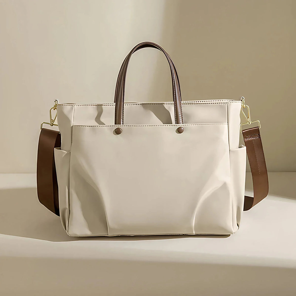 Sac de cours en nylon Oxford, bandoulière réglable, deux formats, beige