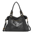 Sac de cours femme vintage en similicuir à détails tressés, noir