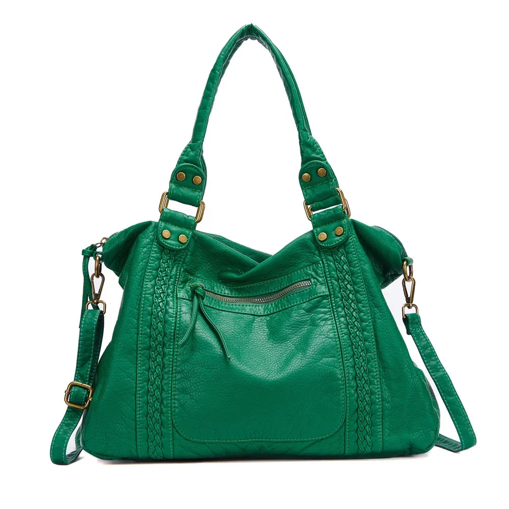 Sac de cours femme vintage en similicuir à détails tressés, vert