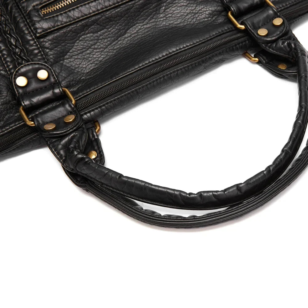 Sac de cours femme vintage en similicuir à détails tressés