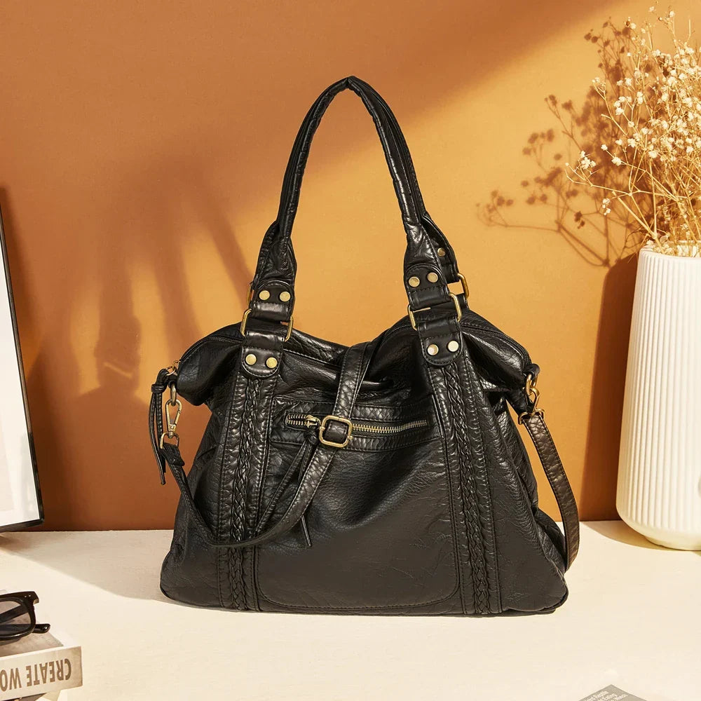 Sac de cours femme vintage en similicuir à détails tressés
