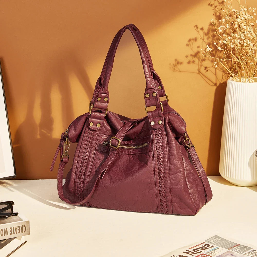 Sac de cours femme vintage en similicuir à détails tressés