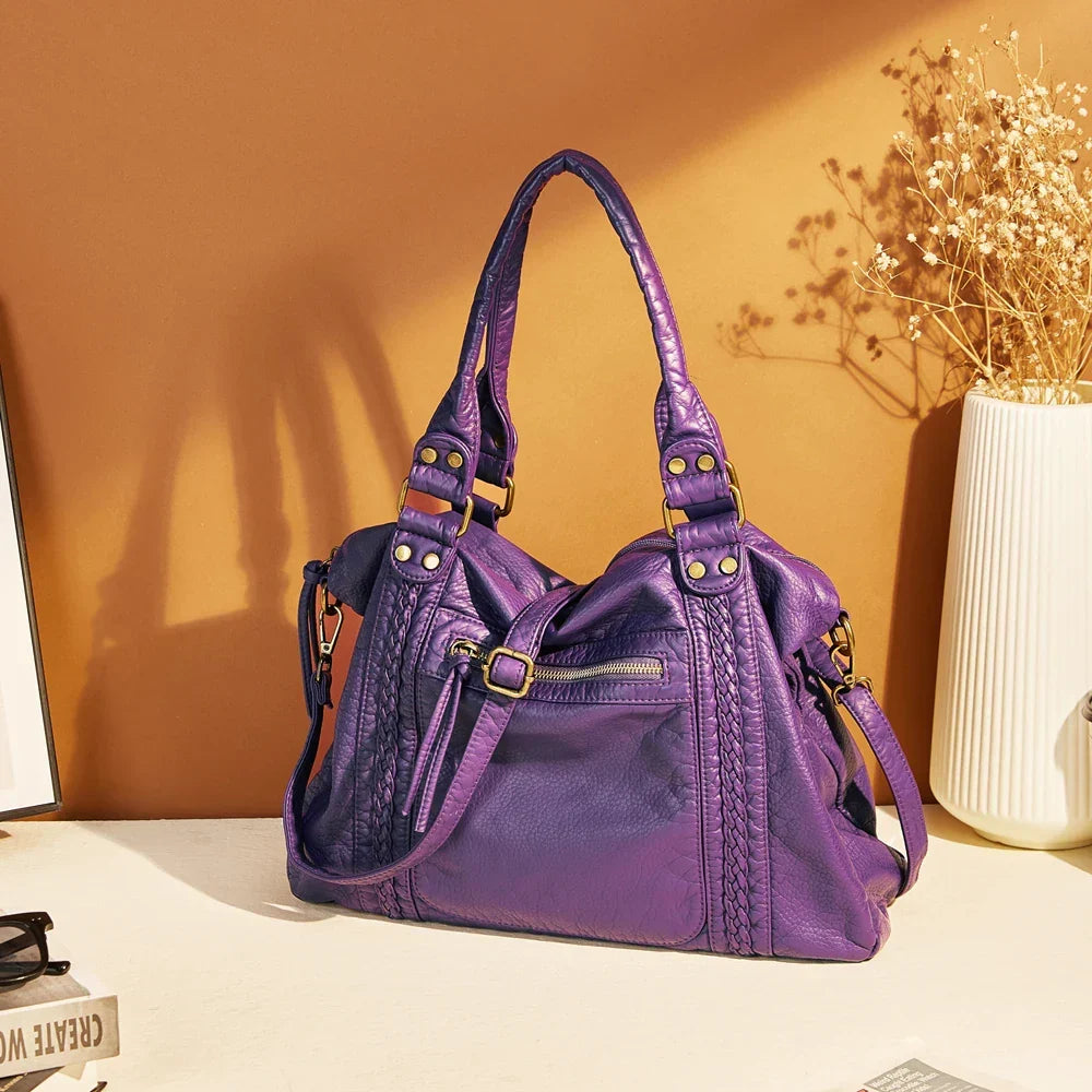 Sac de cours femme vintage en similicuir à détails tressés