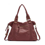 Sac de cours femme vintage en similicuir à détails tressés, bordeaux