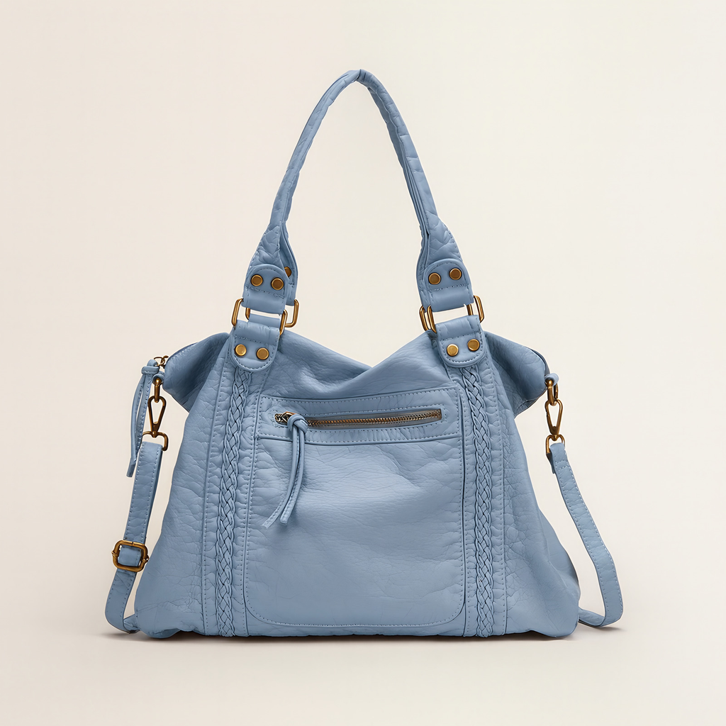 Sac hobo femme vintage en similicuir vieilli, bandoulière amovible, bleu