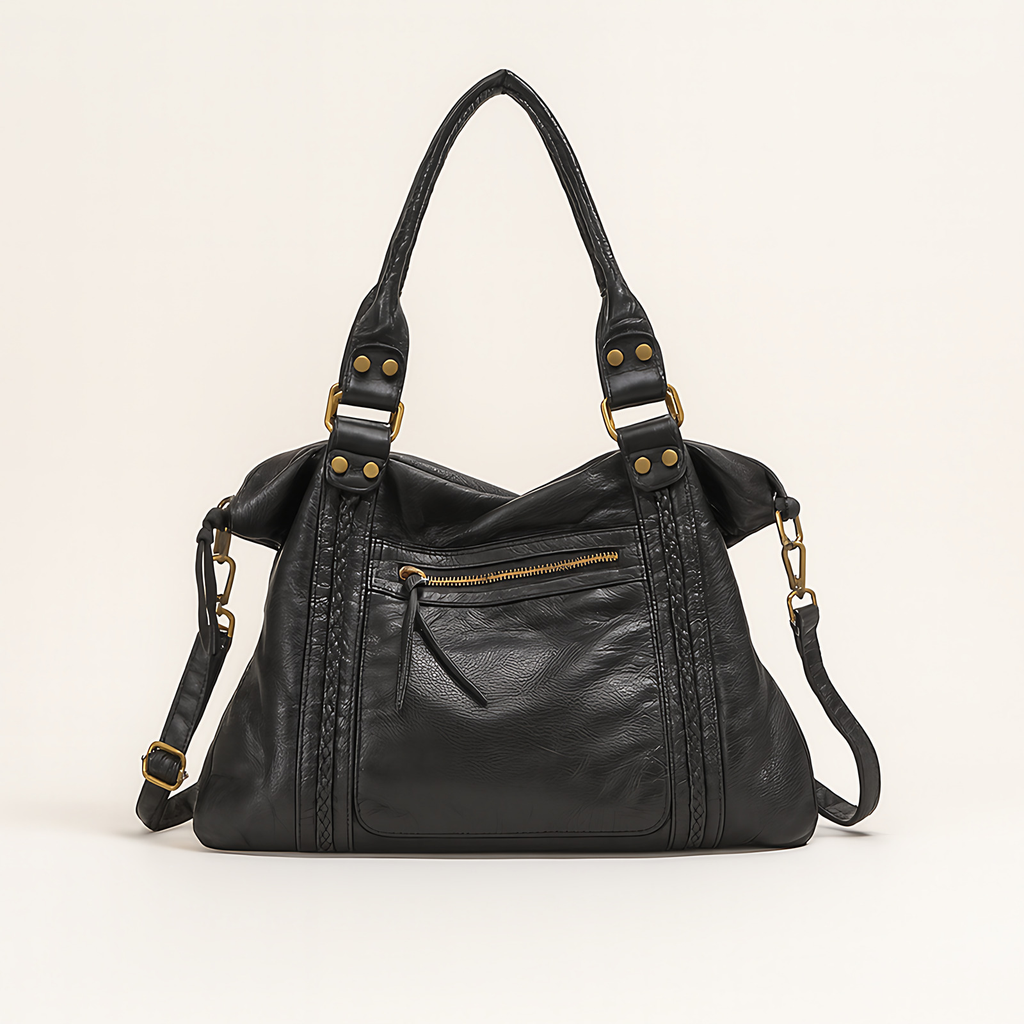Sac hobo femme vintage en similicuir vieilli, bandoulière amovible, noir