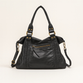 Sac hobo femme vintage en similicuir vieilli, bandoulière amovible, noir