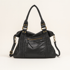 Sac hobo femme vintage en similicuir vieilli, bandoulière amovible, noir