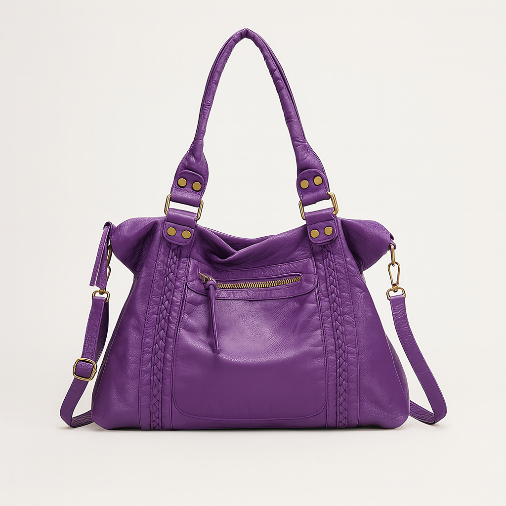 Sac hobo femme vintage en similicuir vieilli, bandoulière amovible, violet