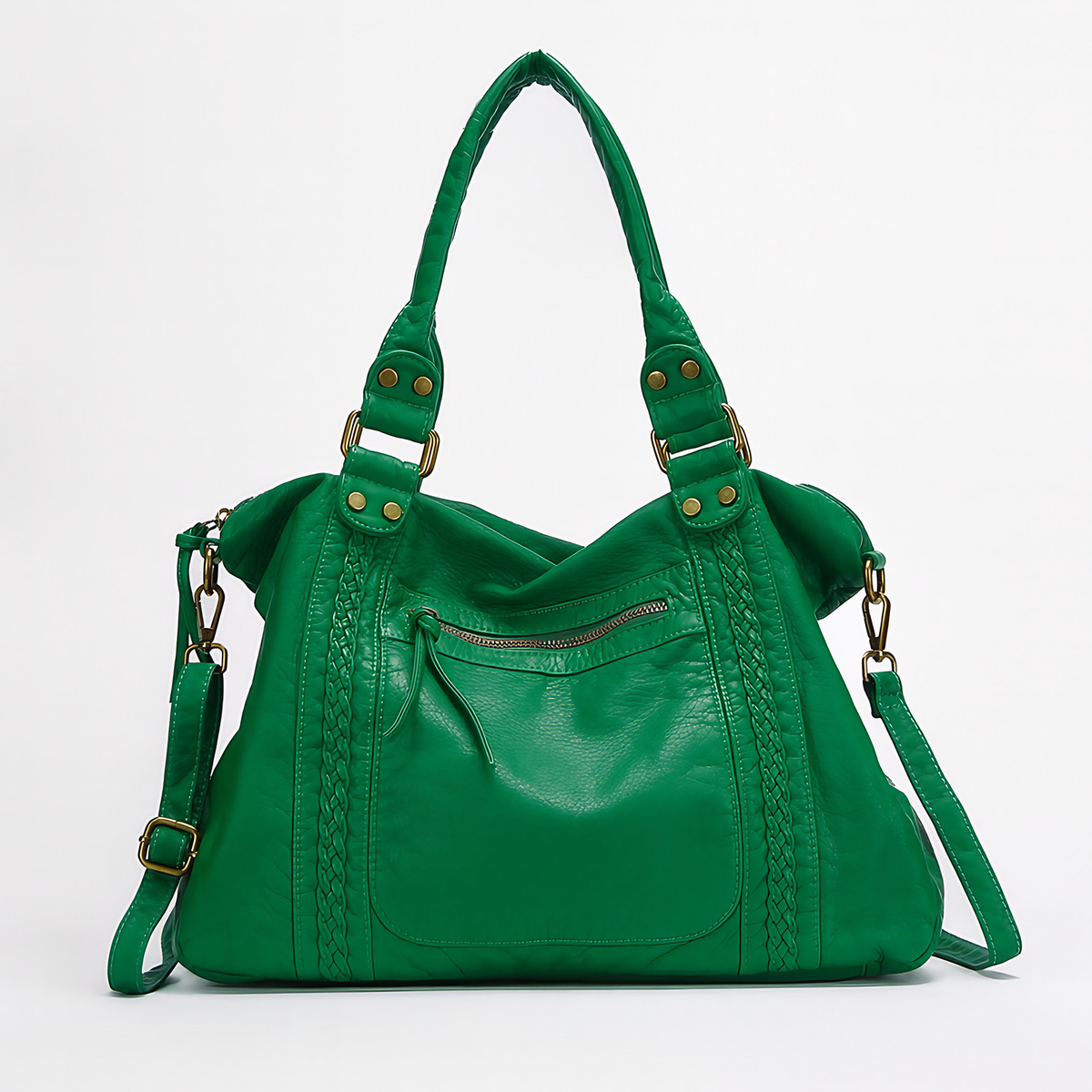 Sac hobo femme vintage en similicuir vieilli, bandoulière amovible, vert