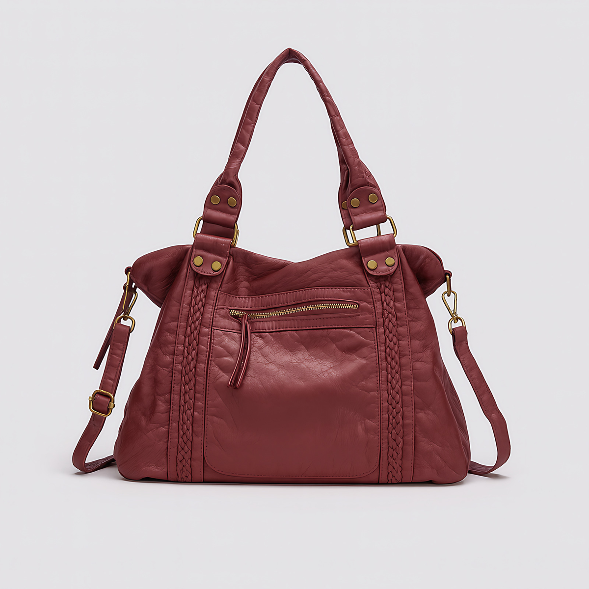 Sac hobo femme vintage en similicuir vieilli, bandoulière amovible, marron