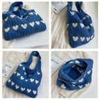 Sac de plage femme en crochet à motif cœur, 35 x 31 cm