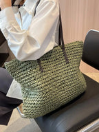 Sac de plage en paille tressée femme, fermeture éclair, 42 x 36 cm