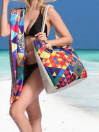 Sac de plage cabas en toile, anses en corde, cinq motifs