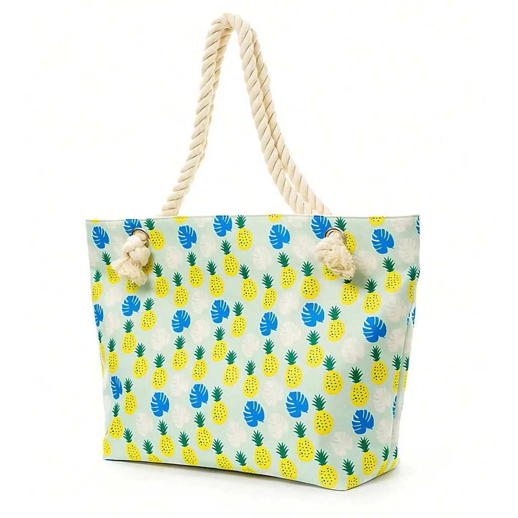 Sac de plage cabas en toile, anses en corde, cinq motifs