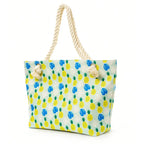 Sac de plage cabas en toile, anses en corde, cinq motifs