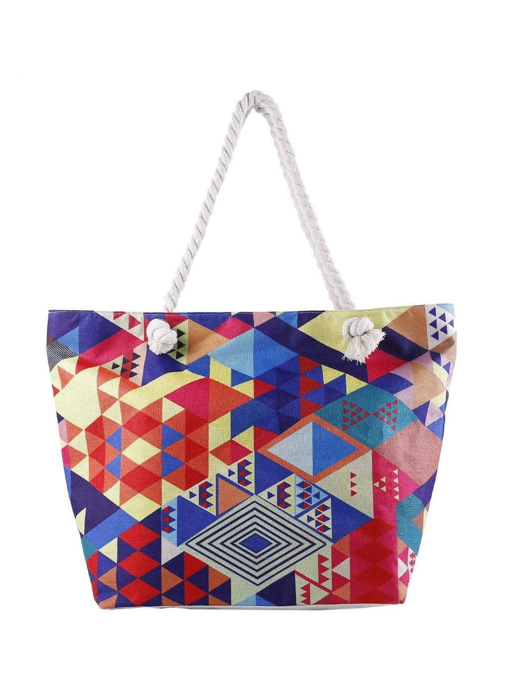 Sac de plage cabas en toile, anses en corde, cinq motifs