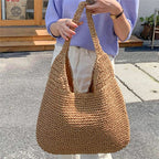 Sac de plage femme en paille tressée, 38 x 37 cm