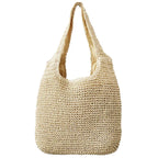 Sac de plage femme en paille tressée, 38 x 37 cm, beige